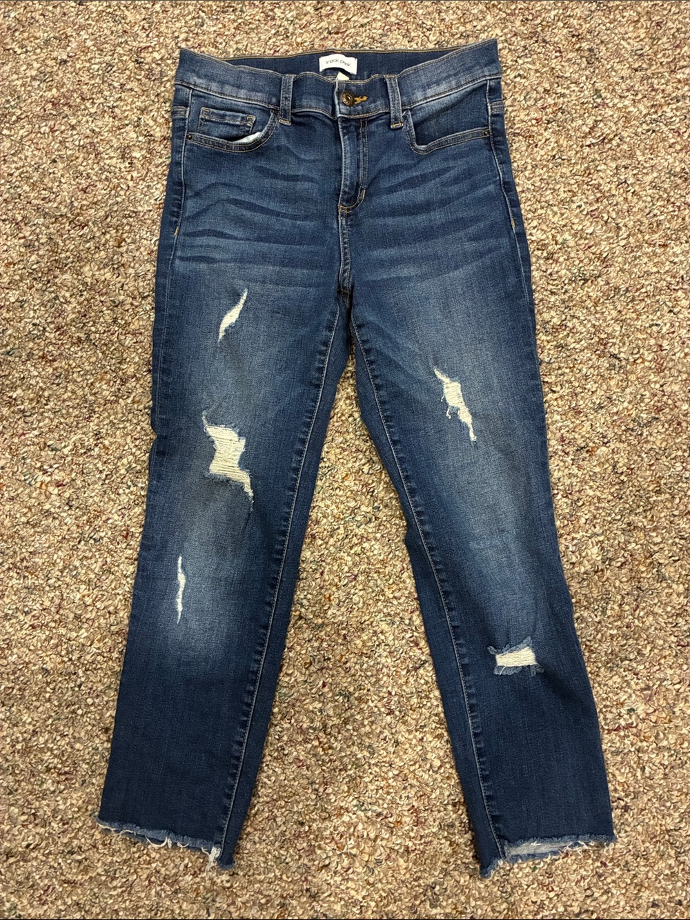 Sneak Peek Dark Blue Distressed Ankle Straight leg Jeans